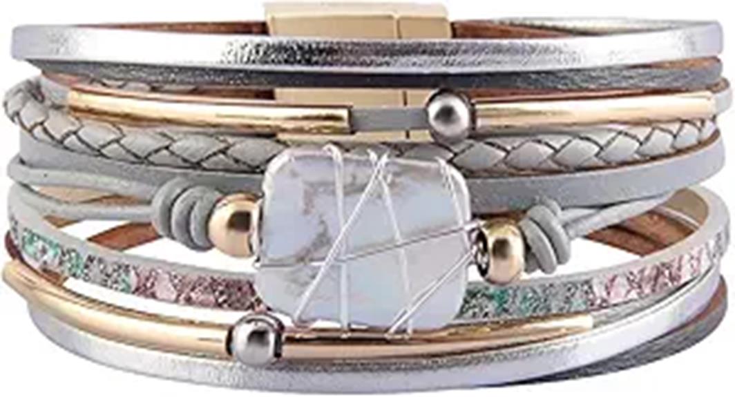 leather cuff bracelet pearl