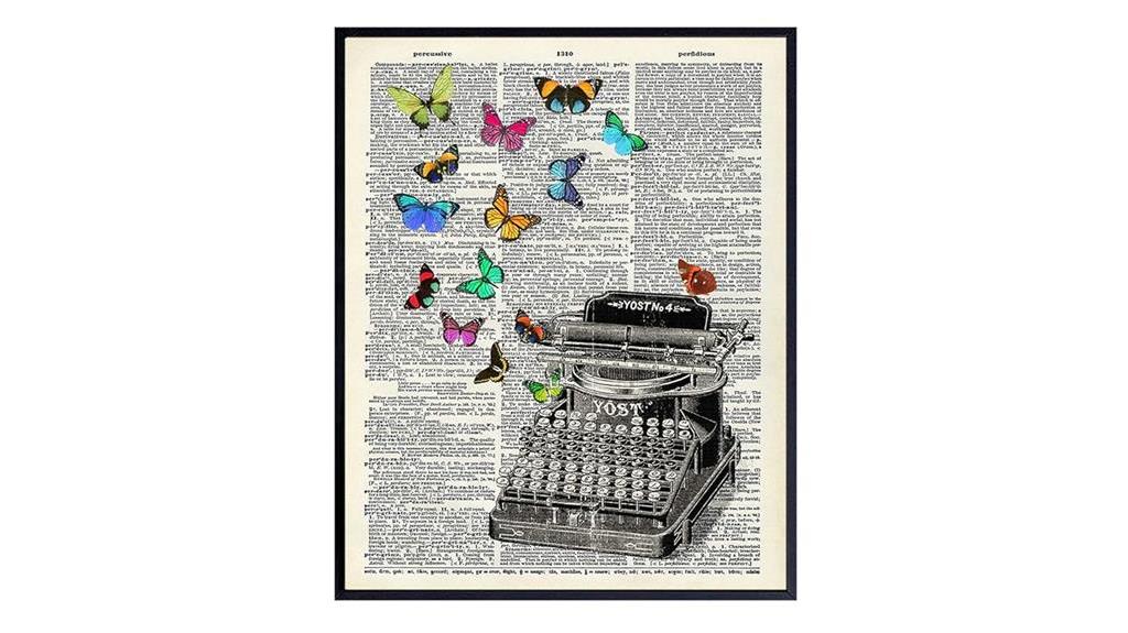 typewriter butterflies wall art